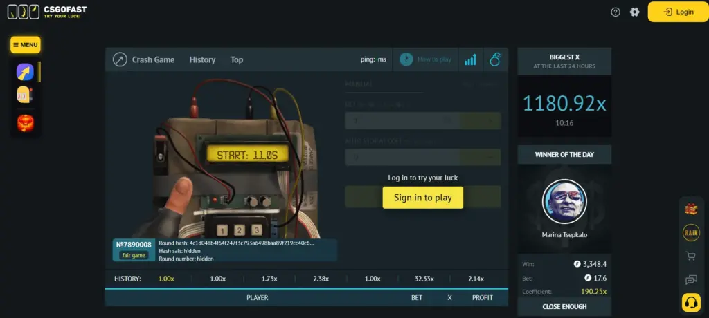CSGOFast crash section