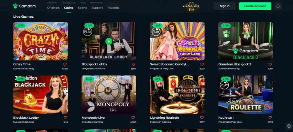 Gamdom live blackjack